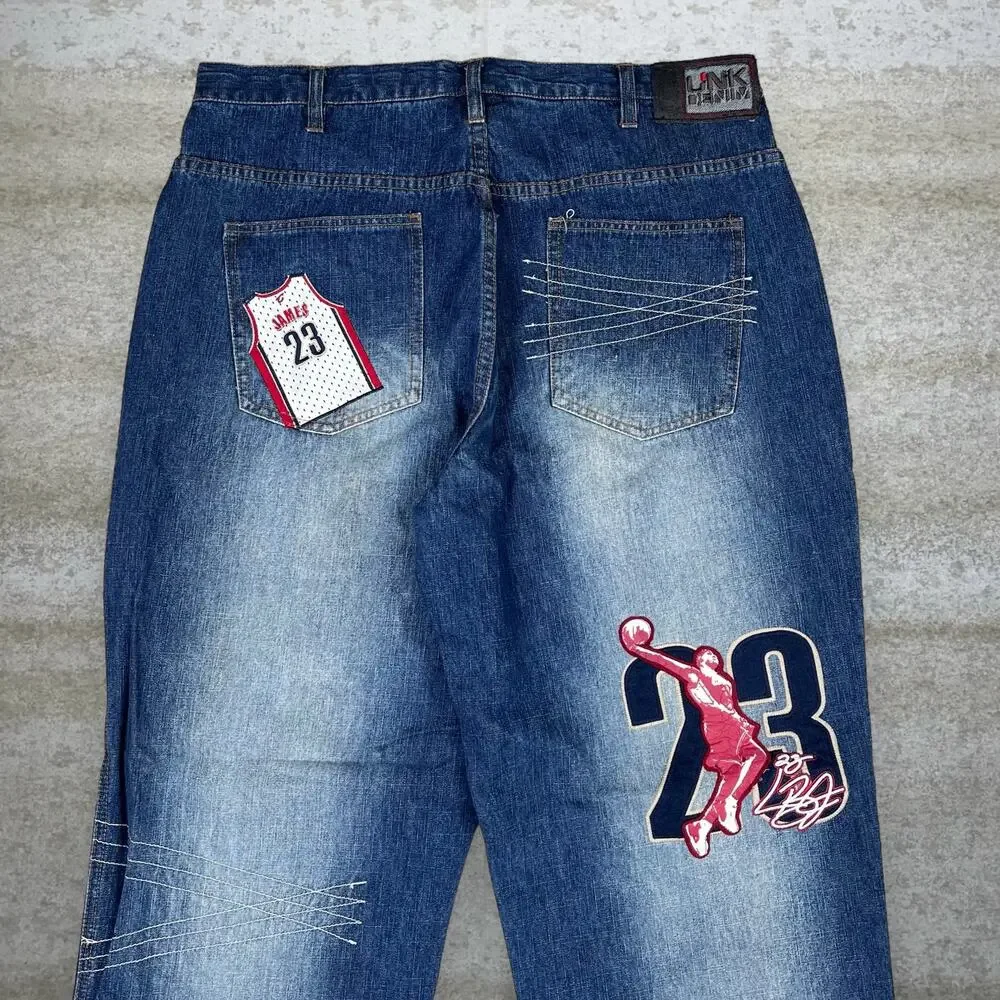 Vintage Y2K Skate Jeans 36x32 Baggy Wide Leg Medium Wash Leg Lebron Cavaliers - Picture 4 of 5